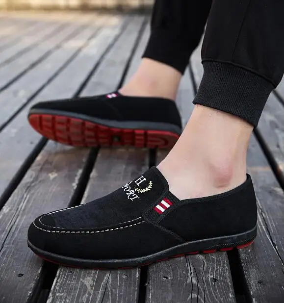 Черный парусиновая обувь без шнуровки Для мужчин Эспадрильи мужские лоферы
