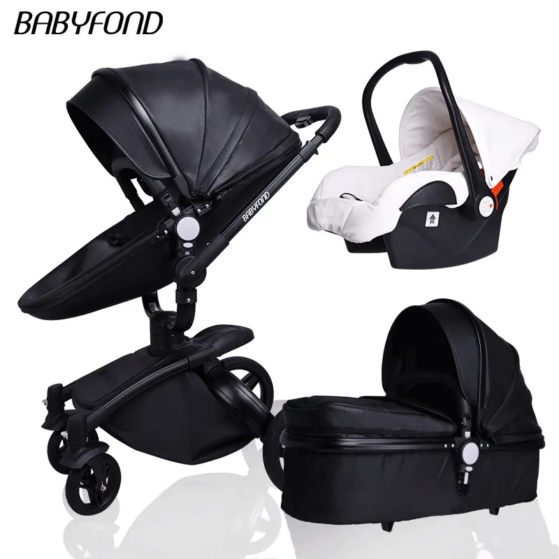 black C Babyfond, новинка, детская коляска 3 в 1, в серой золотистой раме - Цвет: black C