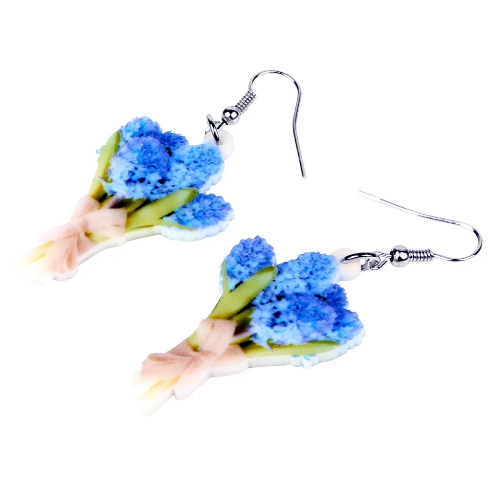 Bonsny Statement Acrylic Hyacinth Flower Posy Bouquet Earrings Drop Dangle Wedding Gift Plant Jewelry For Women Girl Cute Charms | Украшения