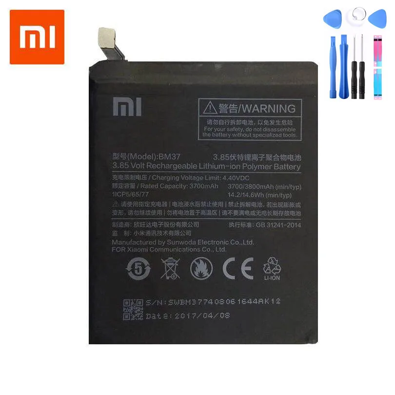 100% Оригинальная батарея Xiaomi BM37 bm37 настоящая 3800mAh для Mi 5S plus Mi5s bm 37 батареи +