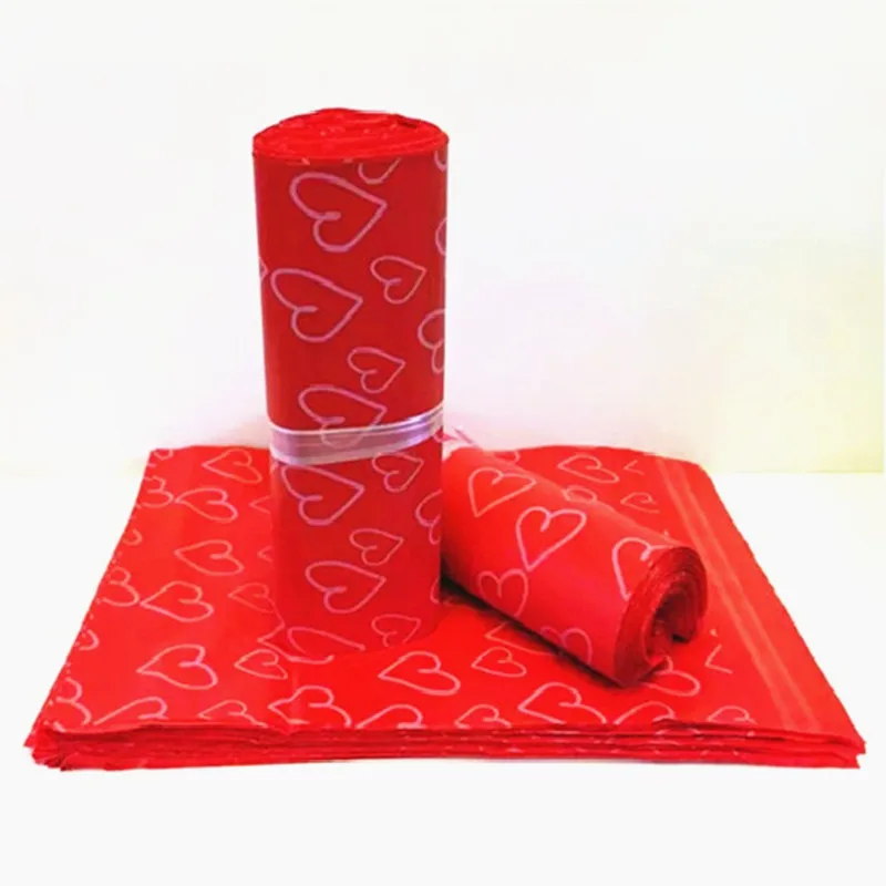 Deep Red Heart 50 шт., сумка-конверт в стиле Love, самоклеящаяся сумка для хранения курьера, розовая, красная, милая, почтовая, Подарочная коробка, детские сумки для игрушек - Цвет: Deep Red Heart