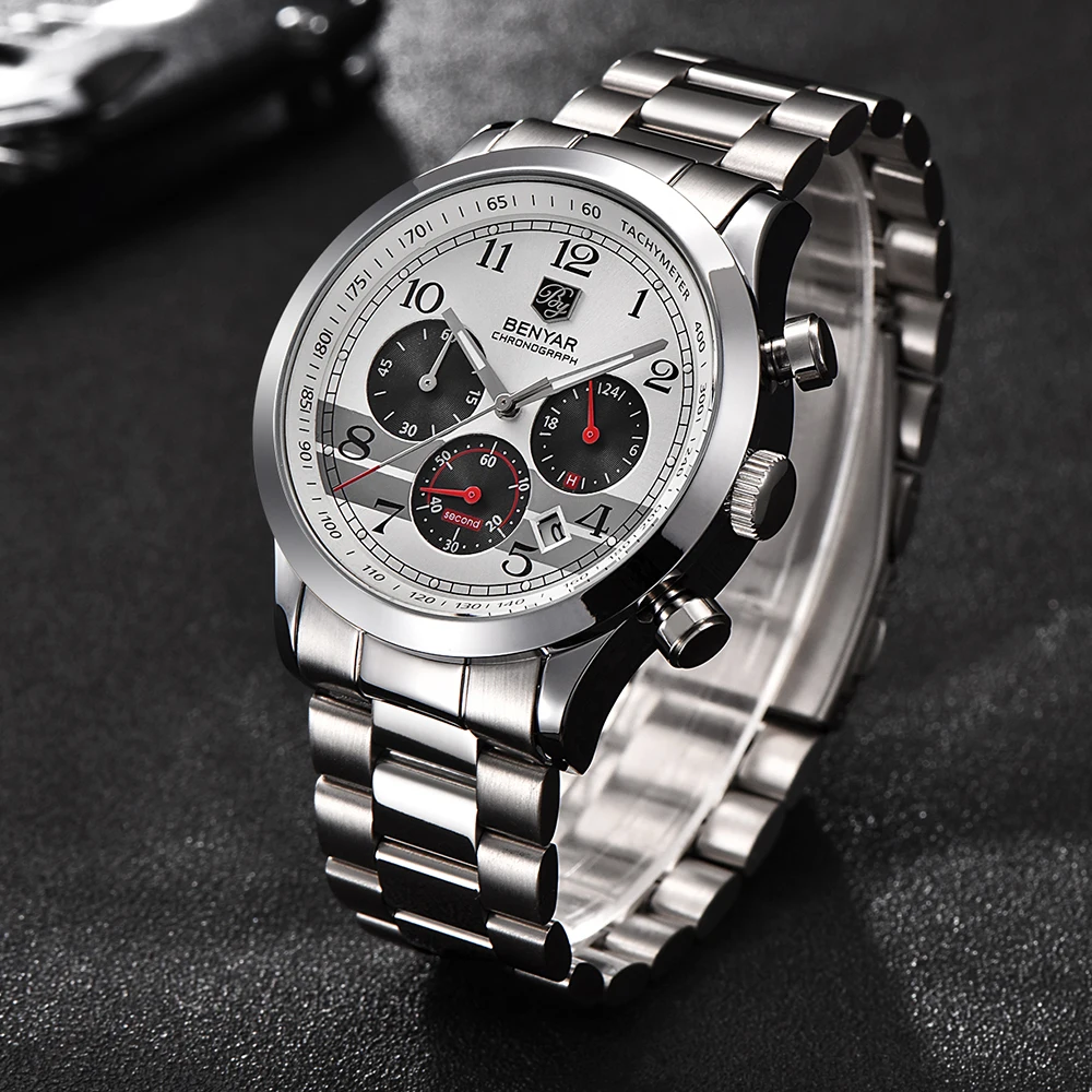 BENYAR серебро montre pour homme Mode спортивные кварцевые часы Top Marque De Luxe поверенные Relogio