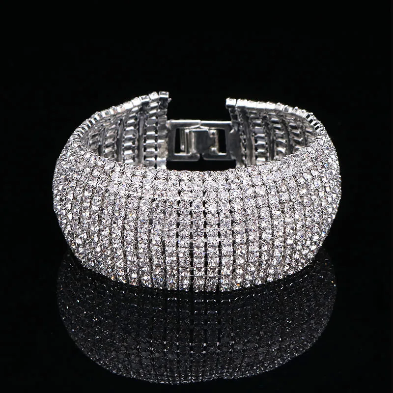 Браслеты с кристаллами серебристого цвета для женщин подарки со сверкающим