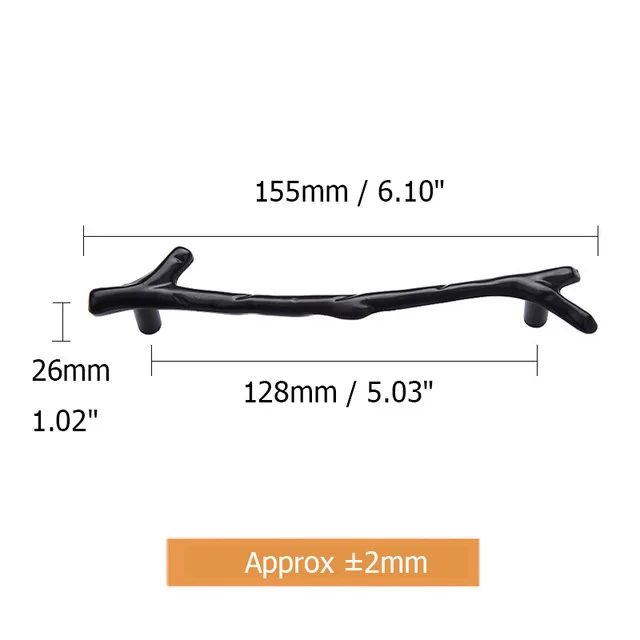 Black 128mm 10 шт. ручка для мебели на ветке дерева 96 мм 128 мм черная Серебристая бронза ручки для кухонного шкафа ручки для выдвижных ящиков дверные ручки Фурнитура - Цвет: Black 128mm