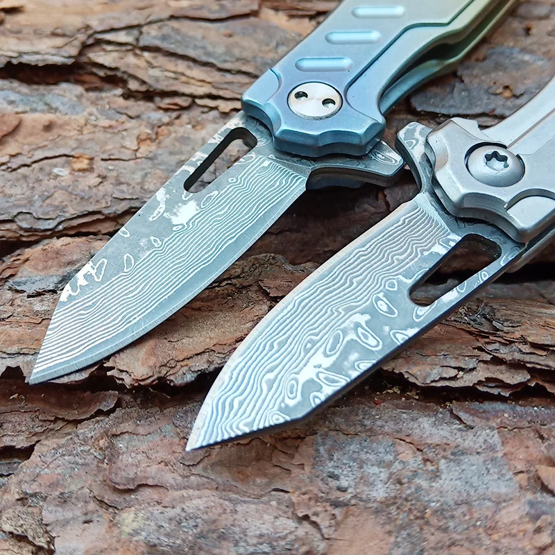 Тактический складной нож MAD BULL Titanium TC4 карманный клинок из дамасской стали с