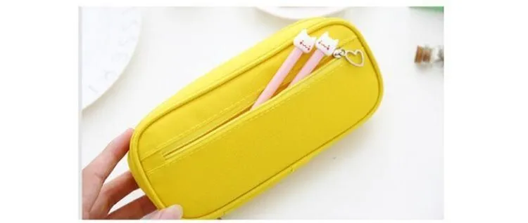 Cute Macaron Colors Big Canvas Pencil Case For Girls Kawaii Pencil Box Pen Case School Supplies Stationery