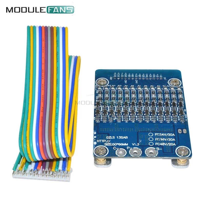 13S 20A Защитная плата PCB для литий ионных ячеек 48 В 18650 аккумулятор BMS баланс модуля с