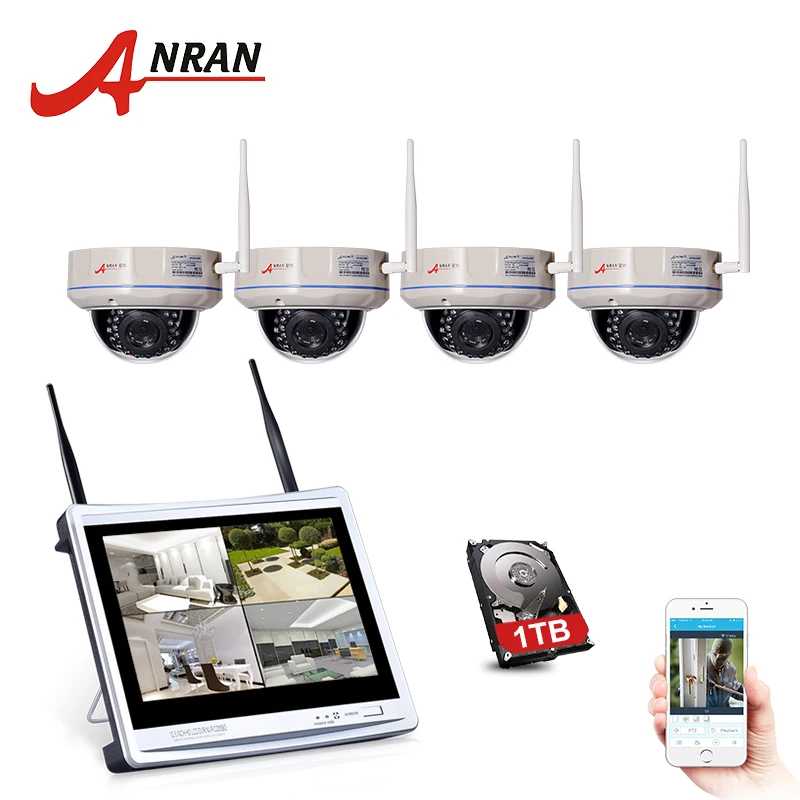 ANRAN наблюдения P2P 4CH WI-FI NVR 12'LCD монитор антивандальные купольные открытый 30 ИК 1080