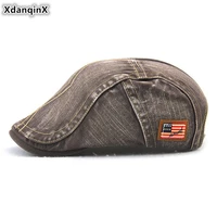 xdanqinx new mens cotton beret embroidery line personality hip hop cap adjustable size fashion multipurpose retro dads hats