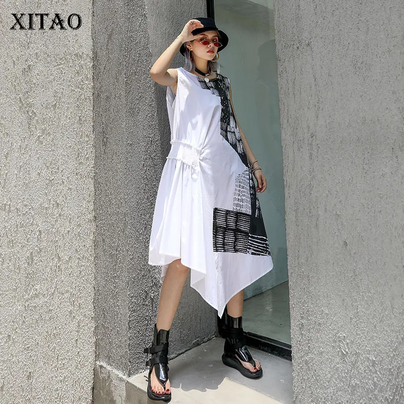 XITAO/Плиссированное летнее платье с узором и асимметричным принтом для женщин