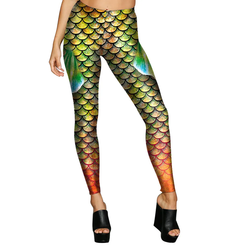 Женские блестящие леггинсы FCCEXIO зеленые Леггинсы с принтом в виде крыльев