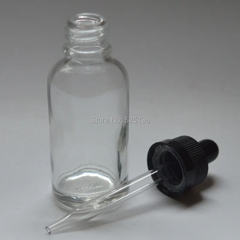 Clear 30 мл Стекло бутылка 1 Oz бутылки для жидкости с безопасной для детей Кепки и стеклянные пипетки