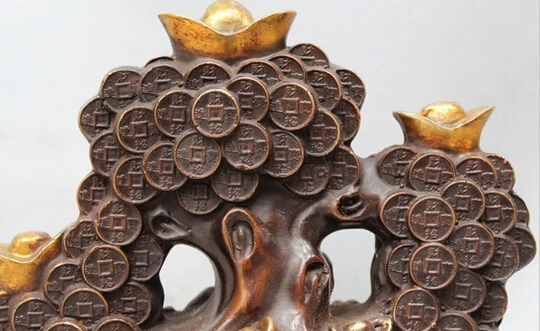 WBY 425 + 8 &quotкитайская Бронзовая позолота фэн шуй льва монета Ёлка Yuanbao богатство|tree