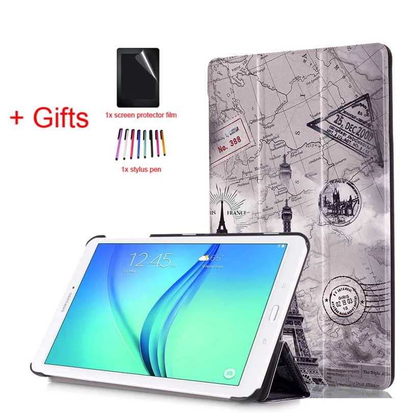 FGTT Ультратонкий чехол для samsung Galaxy Tab E 9,6 T560 T561 T565 T567V 9," планшет с Откидывающейся Крышкой из искусственной кожи, защитный чехол+ пленка+ ручка - Цвет: FGTT