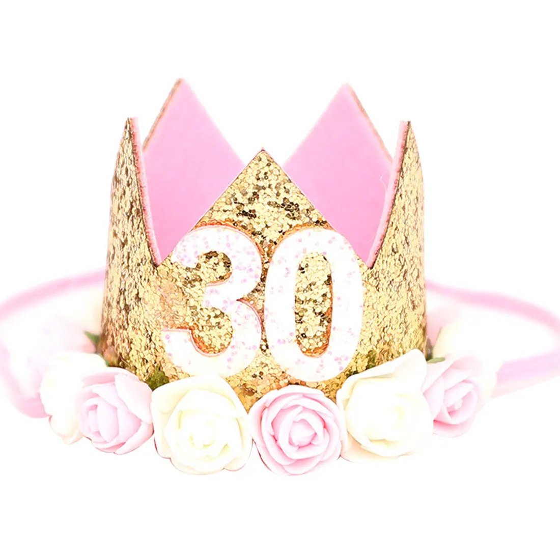 pink white 30 Праздничные, вечерние, на первый день рождения, блестящие шляпы для мальчиков и девочек, золотая, розовая корона для принцессы, Детские вечерние принадлежности, аксессуары - Цвет: pink white 30