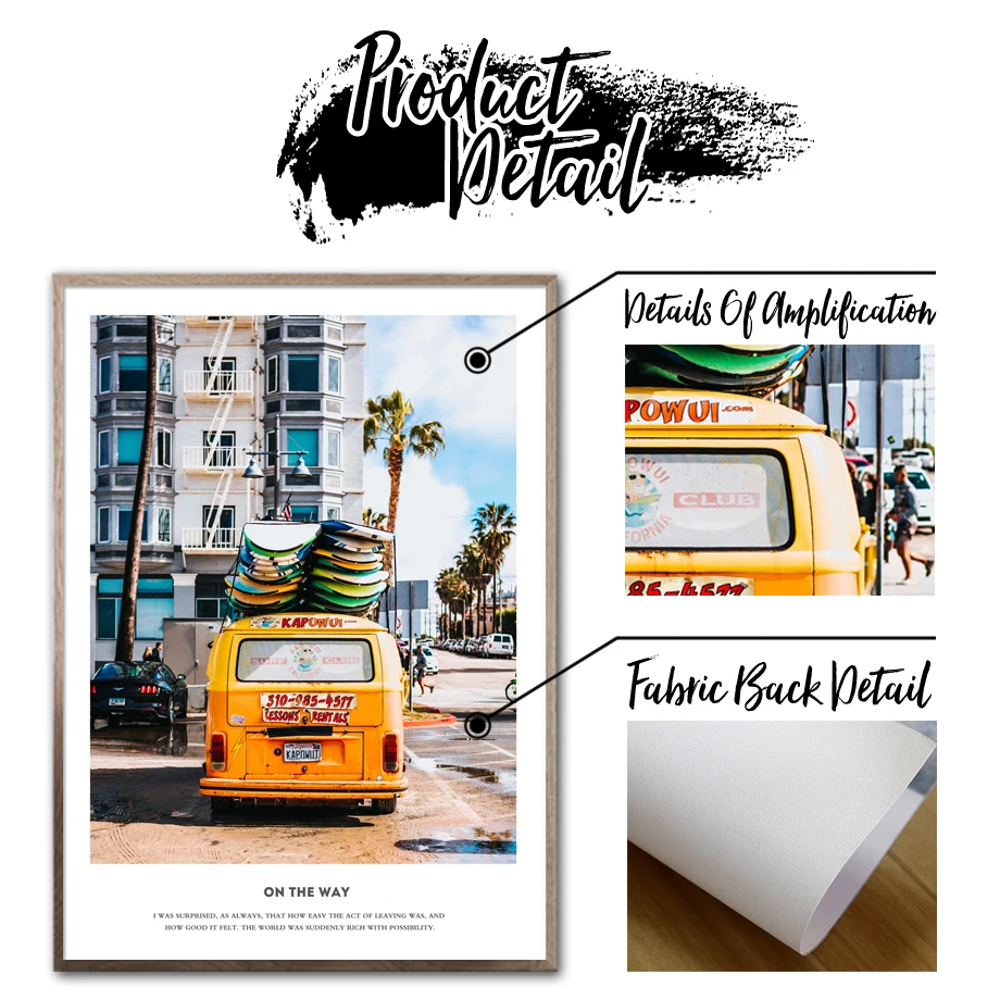 Sun Beach Surf Car Тропическое растение настенная живопись на холсте скандинавские