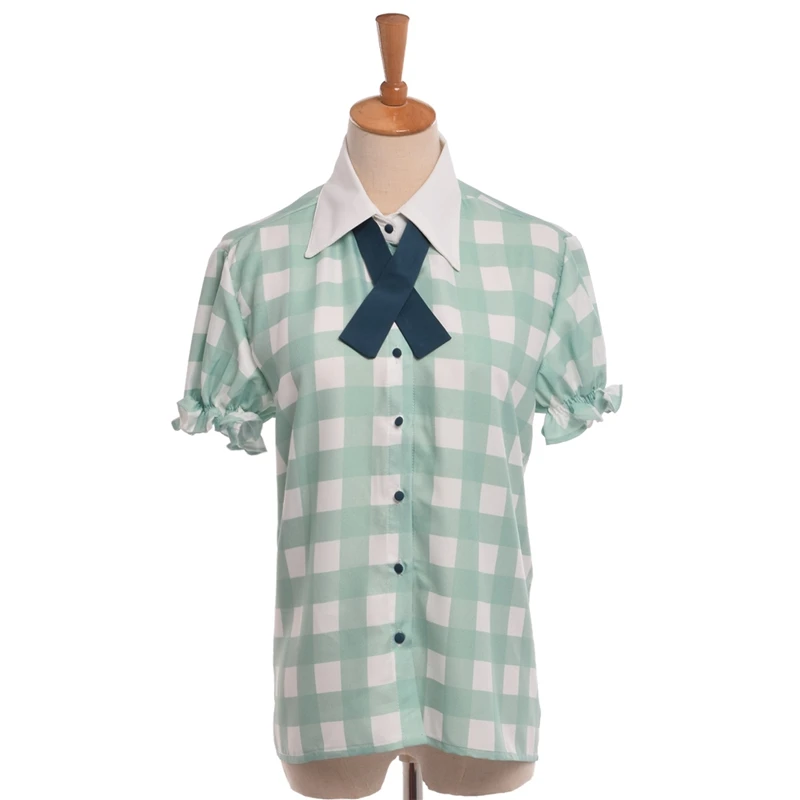 Девушки мяты перечной зеленый JK равномерное блузка летом прохладно шифон плед