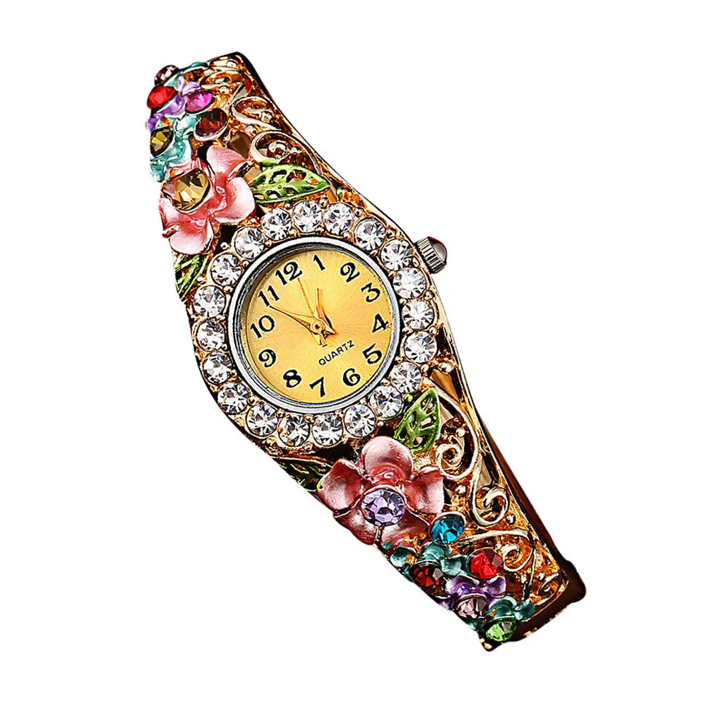 Pink Montre, роскошный браслет с цветами, часы для женщин, сплав, ремешок для часов, кварцевые часы, женское платье, Кристальный циферблат, наручные часы для девушек# Zer - Цвет: Pink