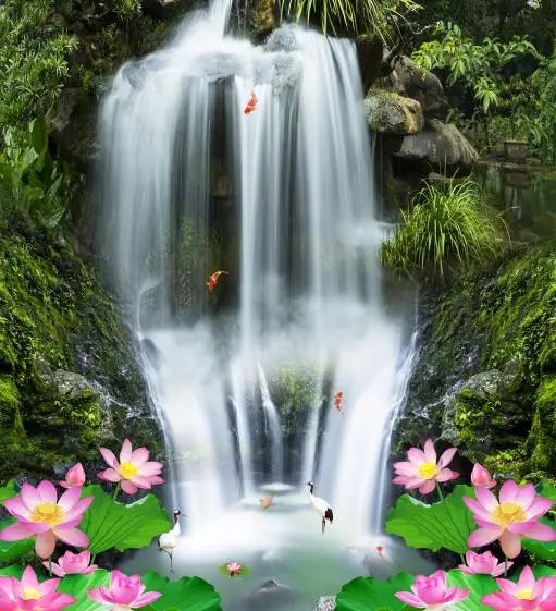 Фотообои водопад Лотос 3d напольные обои для гостиной 3d напольная плитка