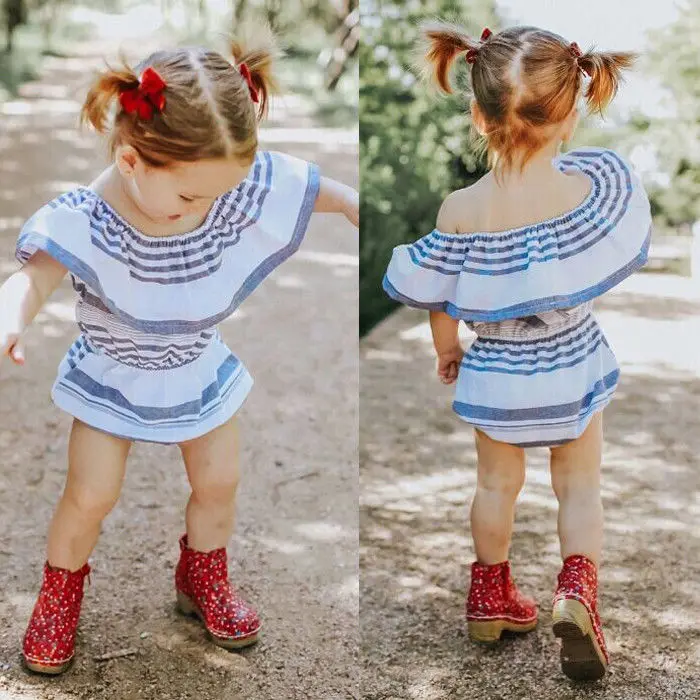 2017 Летний Детский милый кружевной комбинезон в полоску для новорожденных