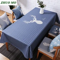 zhuo mo high quality deer head pattern christmas tablecloth for kitchen dining blue plaid table cover new years tablecloth