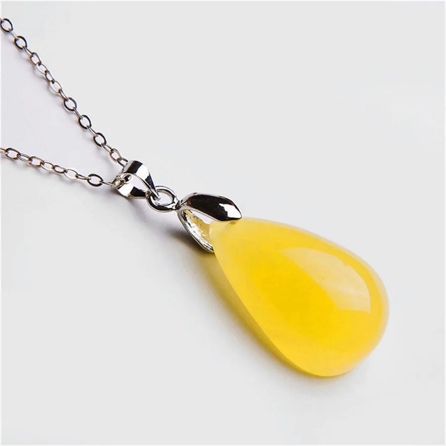 Натуральная желтый натуральный Am ber кулон женские модные прозрачные капли воды
