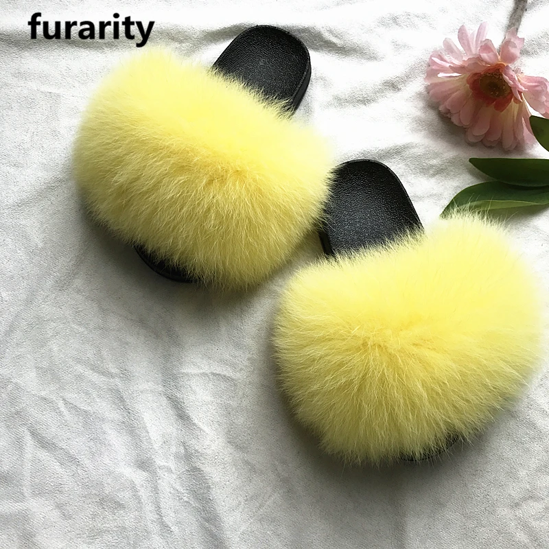Женские меховые шлепанцы SF0323 сланцы из натурального Лисьего меха плоские