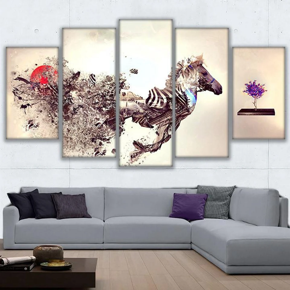 Современные HD печатных Wall Art рамка 5 шт. абстрактный сломанный животных зебры