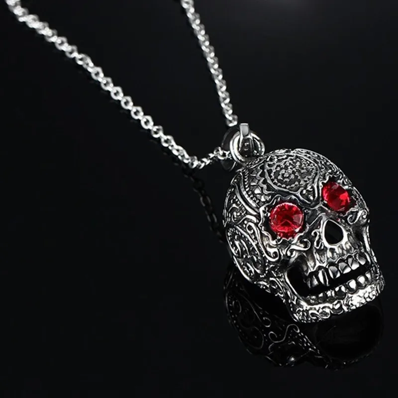 Кулон в виде черепа из титановой стали с красными стразами|f pendant|rhinestone pendantsnecklaces