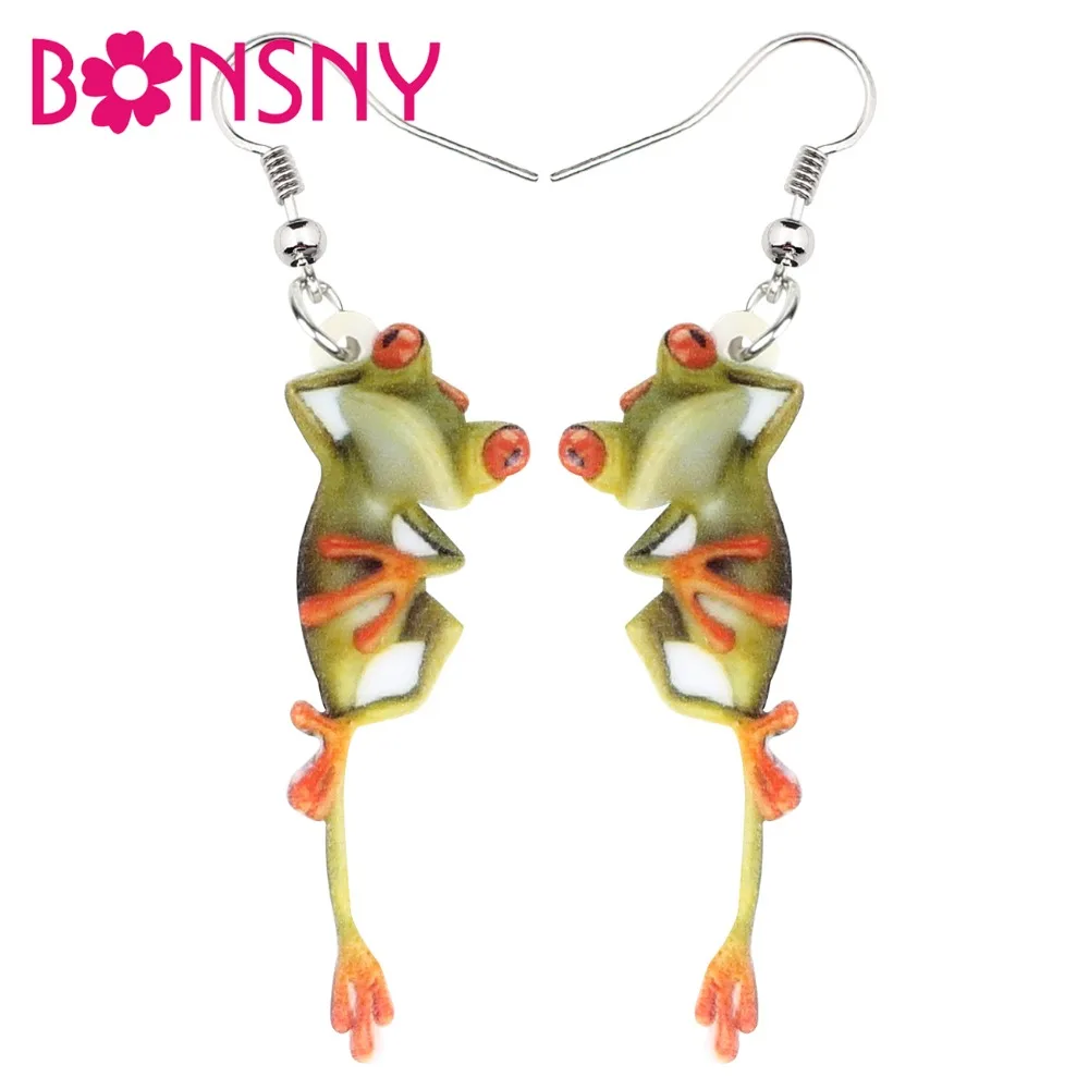 

Bonsny Acrylic Cartoon Cute Frog Earrings Drop Dangle Big Long Novelty Animal Jewelry For Women Girls Teen Charms Statement Gift
