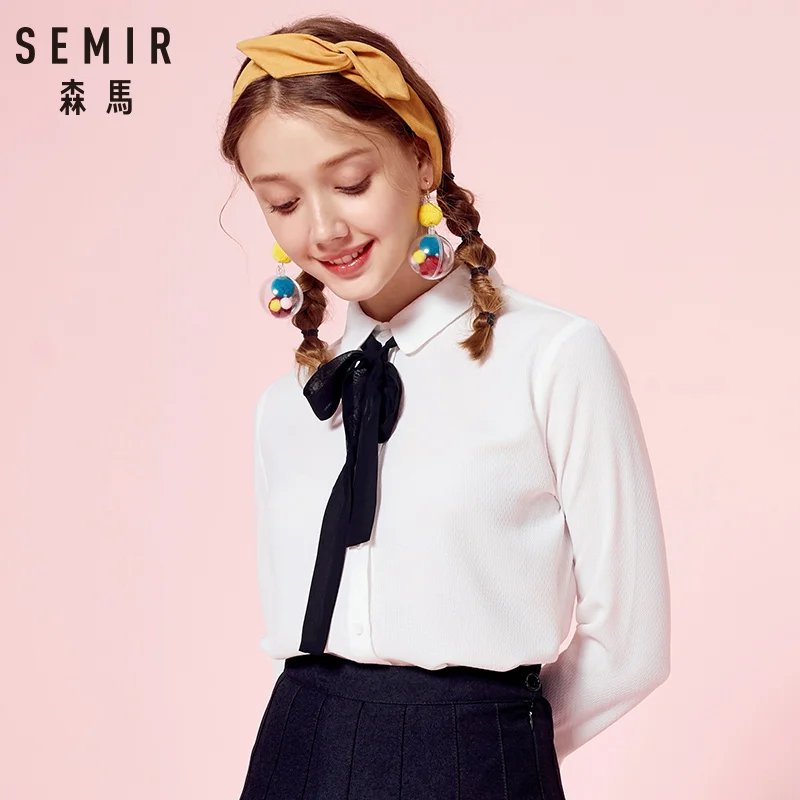 SEMIR Осень элегантная блуза с длинным рукавом Женские рубашки Карьера воротник