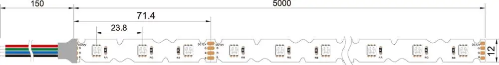 Гибкая светодиодная лента 5050 SMD 5 м 12 В постоянного тока 42 светодиода/м высокая