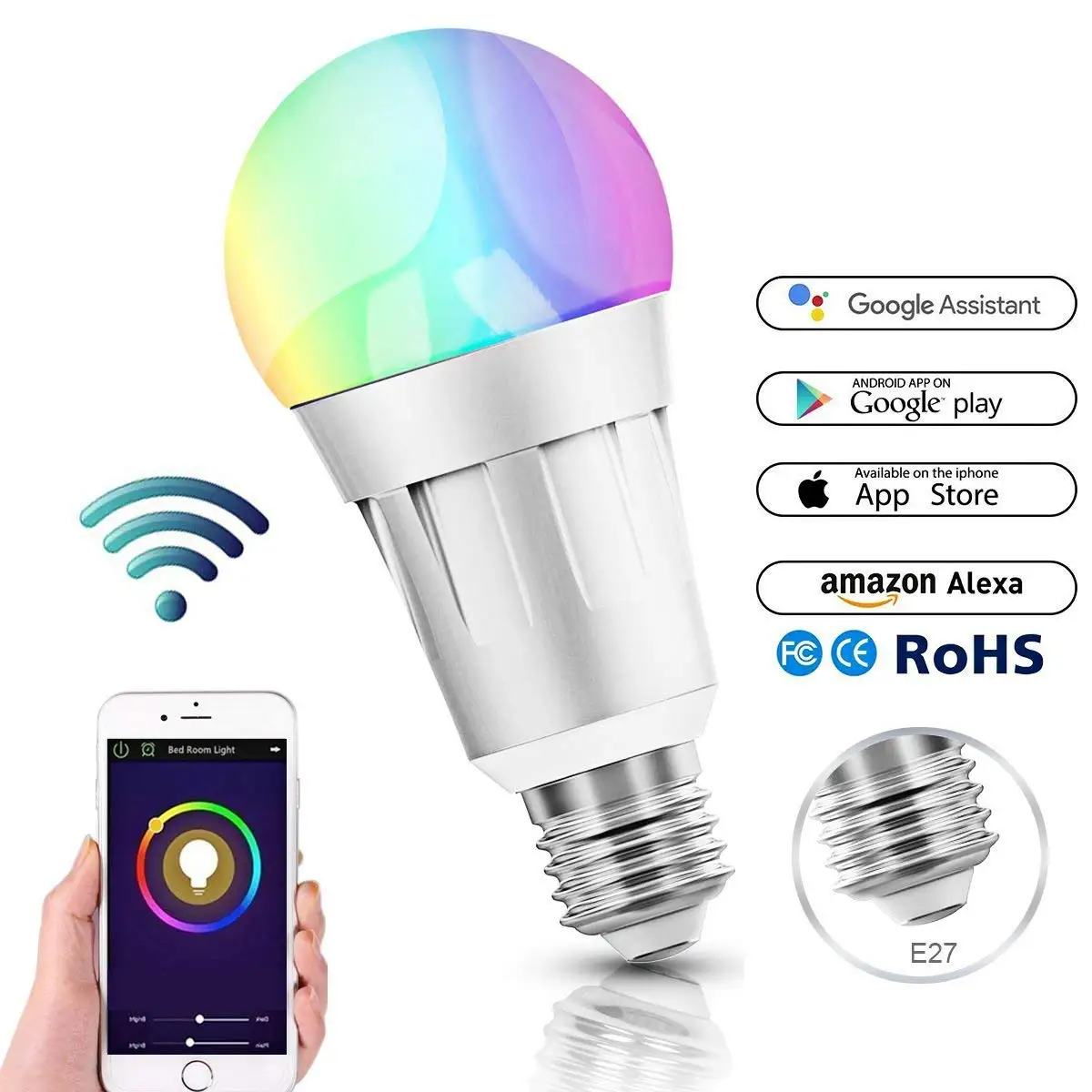 Подсветка умного Wi Fi лампы RGB с регулируемой яркостью Цвет атмосферу E27 совместим