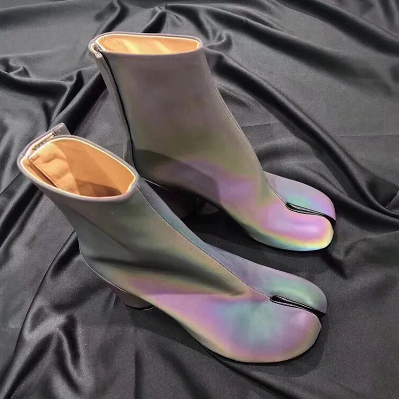 Reflective Color Г., Новые Шикарные ботильоны женские модные ботинки с круглым носком на высоком каблуке - Цвет: Reflective Color