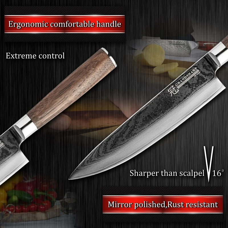 8 дюймов 67 слоев японский кухонный KnivesVG 10 лезвие дамасский нож рукоятка из ореха