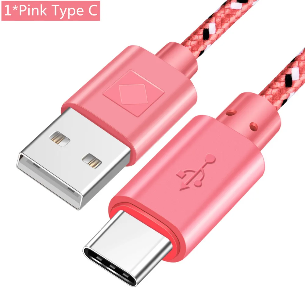 Кабель Micro usb type-C ROMICHW 1 м 2 м 3 м нейлоновый кабель для быстрой зарядки для samsung Xiaomi huawei LG Android Micro usb type-C USB шнур - Цвет: Pink For Type C