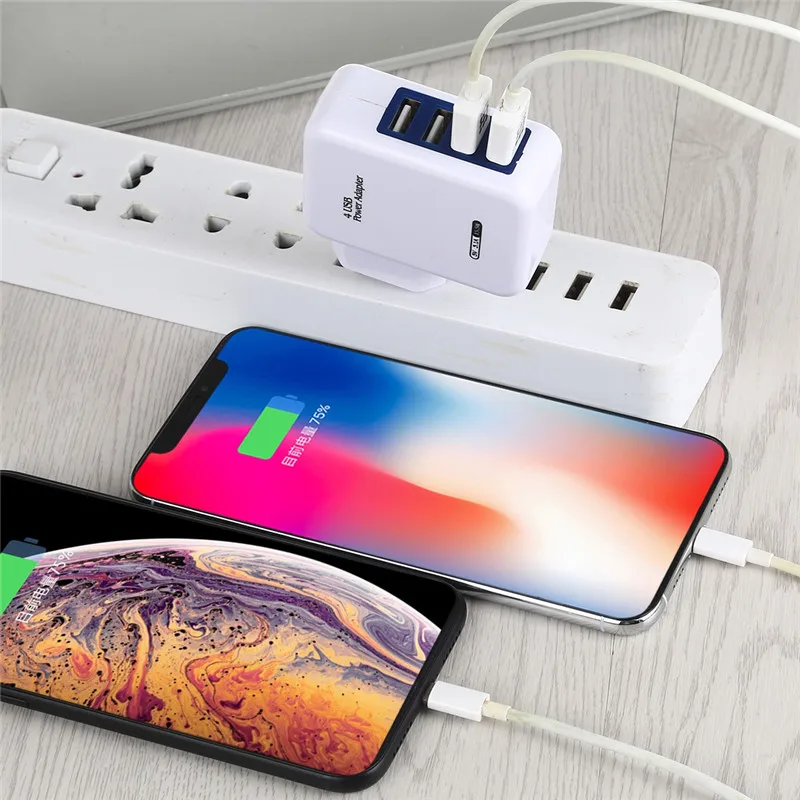 3.1A 4USB Выход ЕС Подключите зарядное устройство Зарядное устройство для iPhone/vivo/samsung/huawei/OPPO/Xiaomi и другие устройства 5V