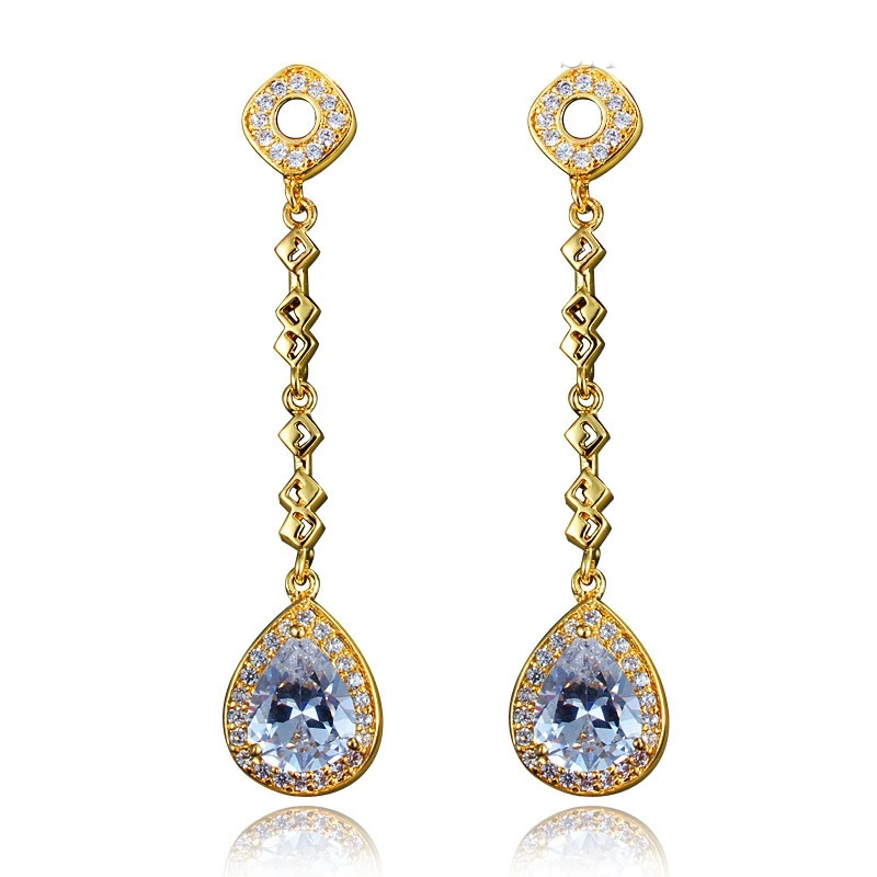 

Long Teardrop Dangle Earrings Yellow Gold Filled Luxury Sexy Womens Jewelry