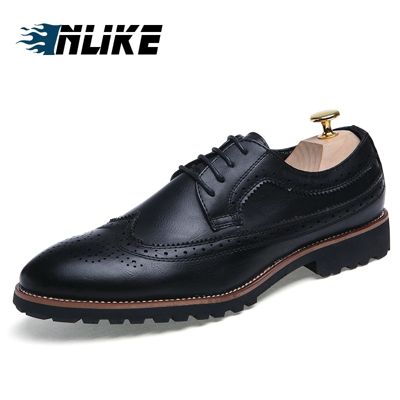 

Inlike Men Brogue Formal Shoes Low Top Mens Wedding Shoes British Fashion Cheap Brogue Shoes Men Flats Hot Sale