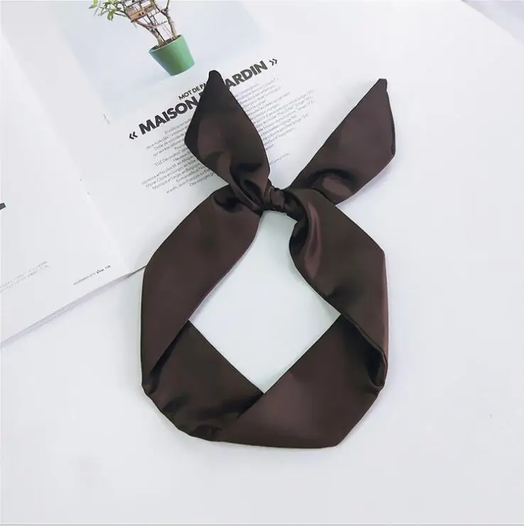 3 Deep Brown Модные женские повязки на голову с железной проволокой внутри, зеленые разноцветные аксессуары для волос с бантом для девочек, самодельные галстуки с кроличьими ушками, головные повязки, шарфы - Цвет: 3 Deep Brown