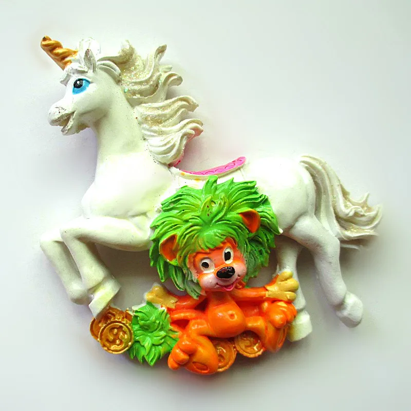 Белая лошадь Король Лев Simba золотые монеты 3D магниты на холодильник особенности