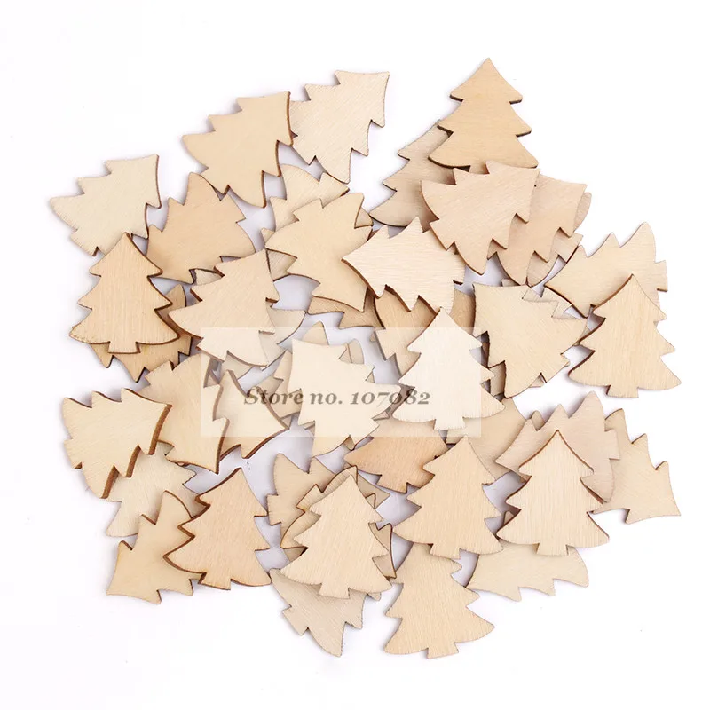 

50pcs Natural Wood Christmas Tree Embellishments Confetti Chips Crafts Home Xmas Tree Decorations 2.5*2.3cm