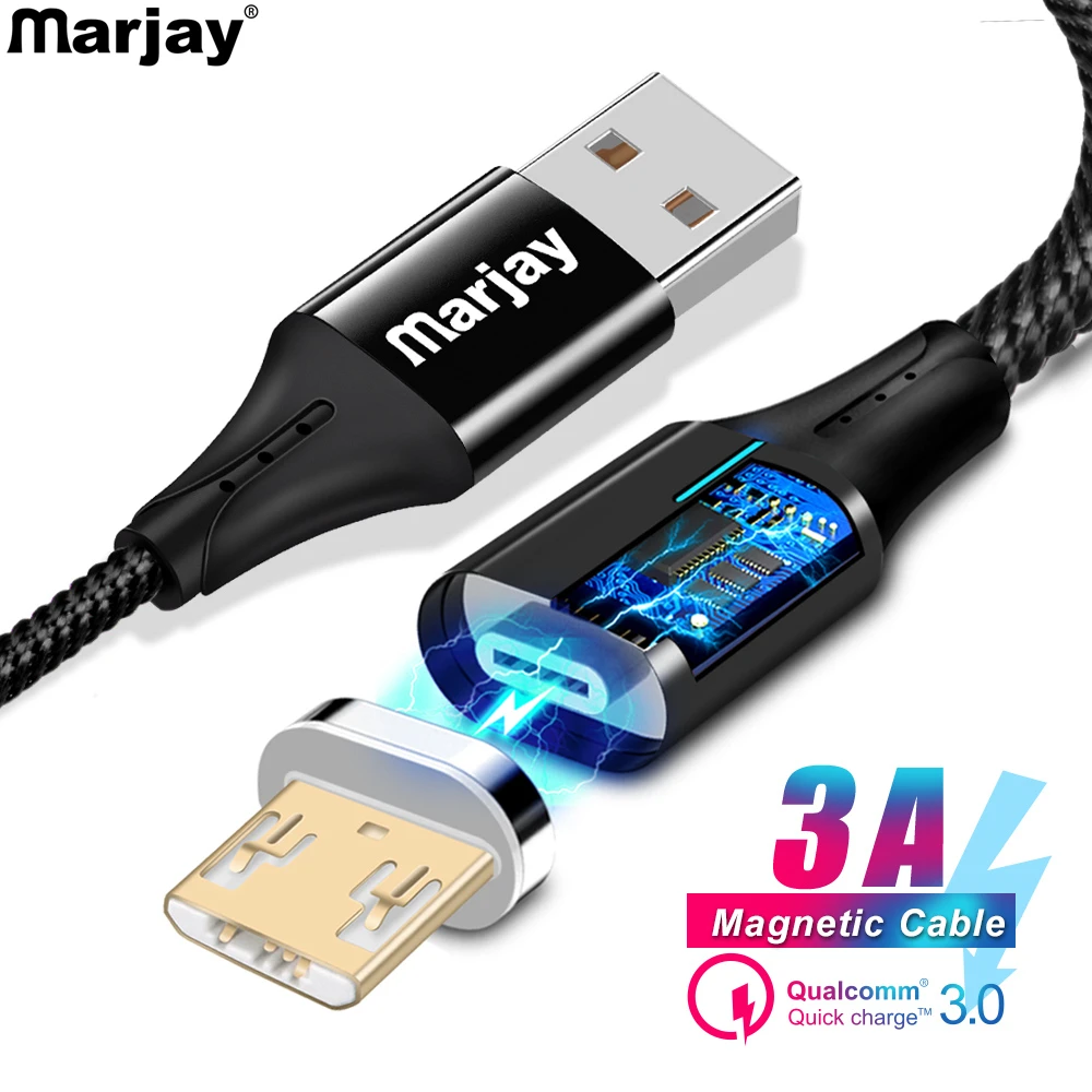 Магнитный кабель Marjay, 3 А, быстрая зарядка, Micro usb кабель для samsung S7, Xiaomi Redmi Note 5 Pro 4, Android, магнитный кабель для передачи данных