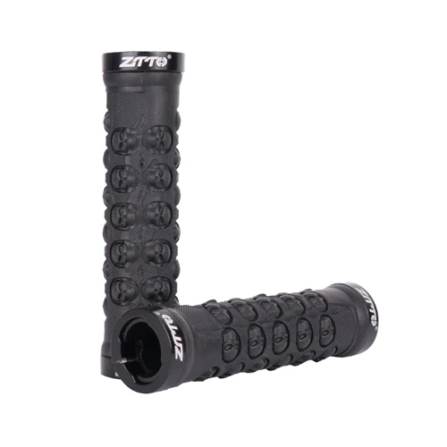 black ZTTO велосипедная ручка MTB руль ручки TPR резиновый замок на Нескользящие ручки для MTB складной велосипед череп дизайн запчасти для велосипеда - Color: black