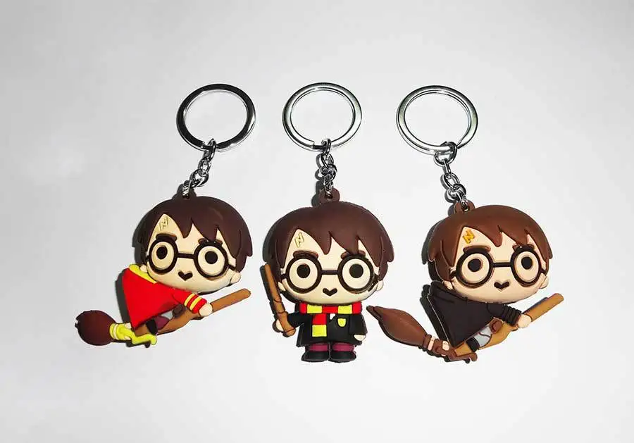 HP Harri with Brooms PVC 3D Keychain Toys Hedwig Dobby HARRI Hermione Owl Ron Figure Key Ring Pendant Toys For Children keychain