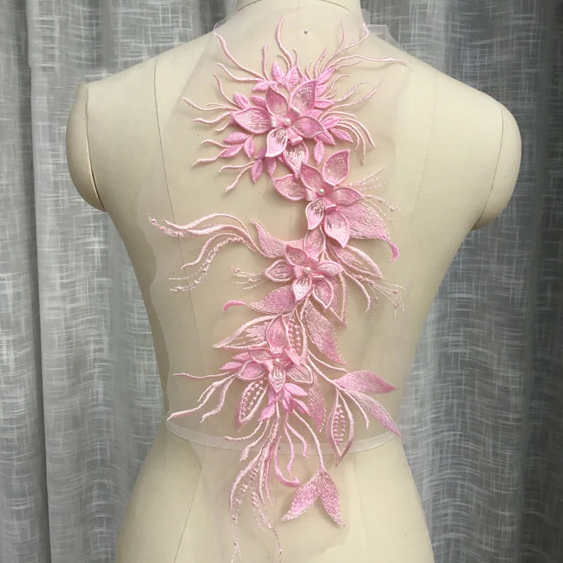2Pcs Polyester Embroidery Wedding Dress Lace Applique Fabric Flower Trims Collar Neckline Sewing Supplies Crafts KY072 | Дом и сад