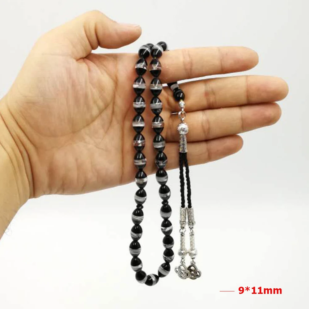 Смола Tasbih Турецкий Дизайн черный и белый 33 бусины Подарок для Рамадан tesbih браслет исламские браслеты человека мусульманских Misbaha Четки