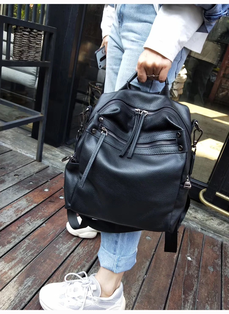 Женский рюкзак из натуральной кожи высокого качества Mochila Feminina Back Pack черный рюкзак