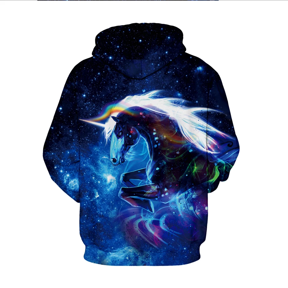 Зимние женские/мужские спортивные толстовки Galaxy Horse, топы с 3D принтом, свободные толстовки, длинный рукав, пуловер с капюшоном, свитера