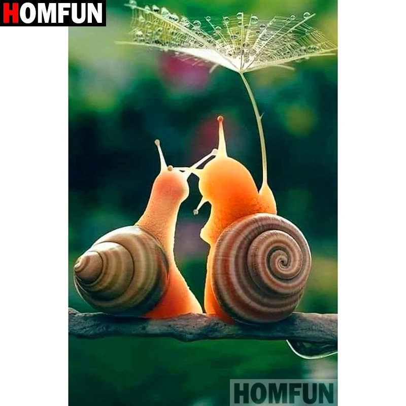 

Алмазная 5D Вышивка HOMFUN A19221, алмазная вышивка «улитка, пара», полная выкладка, круглые, «сделай сам», домашний декор